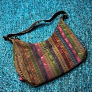 Vintage Jamaica Bay Pineapple Striped Shoulder Bag with Leather Accents